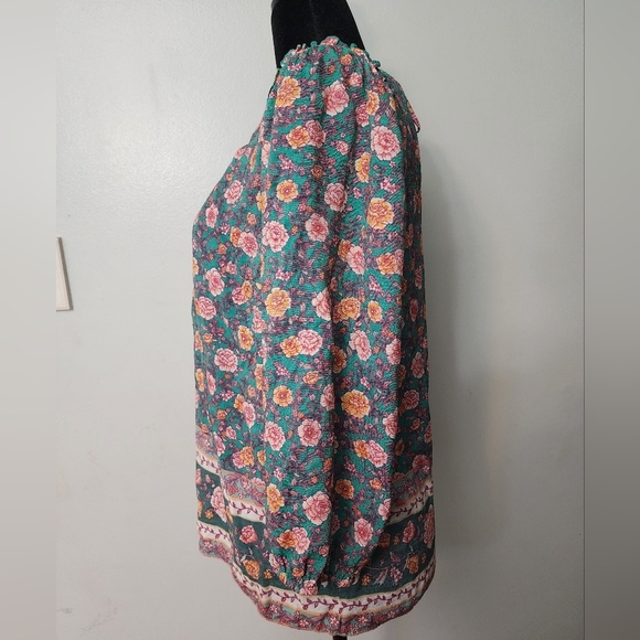 Lauren Conrad Teal Floral Shirt Size Medium - Picture 6 of 10